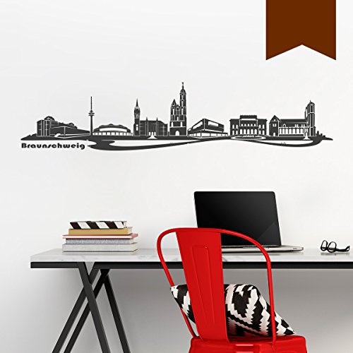 WANDKINGS Wandtattoo - Skyline Braunschweig - 220 x 50 cm - Braun - Wähle aus 6 Größen & 35 Farben