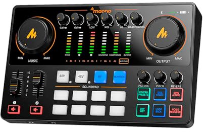 MAONO E2 Gen2 Podcast Mixer Audio Interface, Black | Dual XLR, 48V phantom power, USB-C, Bluetooth, voice FX