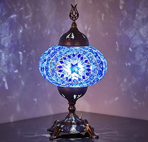 Turkish Moroccan Mosaic Battery-Operated Table Lamp – 30 cm H, 13 cm W, Portable Stained Glass Lamp for Indoor & Outdoor Use, Cordless Handmade Decorative Light for Bedroom, Balcony, Patio & Camping