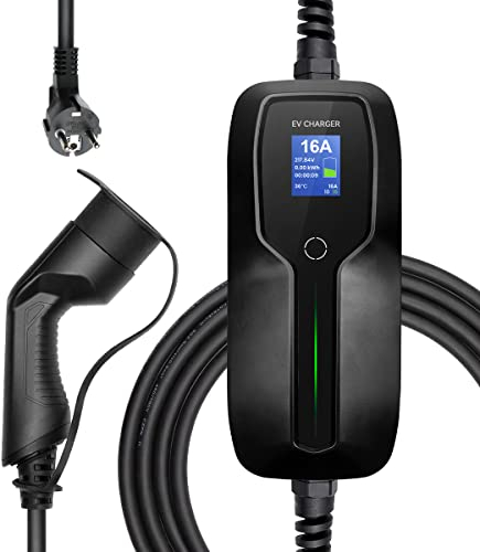 Morec Typ 2 ev Ladegerät EV Ladekabel Tragbare Ladebox umschaltbar 10/16 A mit Display Ladestation EV Schuko 2 Pin Elektroauto IEC 62196-2 EVSE (Euro-Stecker) 6 m