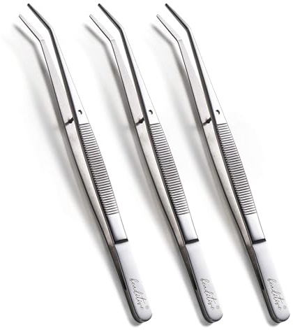 Beaditive 6-inch Sewing Machine Tweezers Set (10-PC) Serrated Bent Tips | Professional Grade, High Precision | Stainless Steel