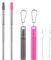 Wolfteeth 2 Pailles Métalliques Télescopiques Réutilisables, Pointe en Silicone de Qualité Alimentaire, Pailles à Boire pliantes Acier inoxydable pliables, Etui en portable et Brosse de nettoyage 02