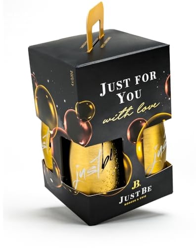 JustBe Geschenkset | Piccolo frizzante l Prickelnde Premium Piccolo Wein Geschenkbox | Aperitif Sekt Mitbringsel 4 x 0,2l (Gold S)