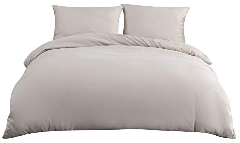 QZY Bettwäsche 200x220 cm Super Weiche 100% gebürstetes Mikrofaser mit Einer Qualität von 110 g/m²,2 Kopfkissenbezug 80x80 cm Beige