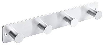 SYPEN Coat Hooks Wall Mounted, Stainless Steel Door Hooks for Bedrooms Adhesive & Screw in, Stick Chrome Coat Rack with 4 Hangers for Towel Clothes Bathrobe