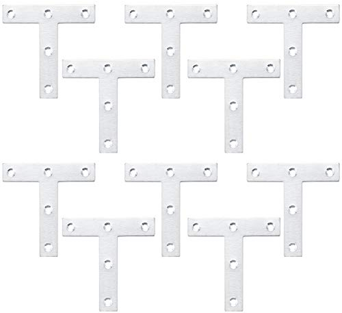 Xiaheipi T Shaped Brackets, T Shaped Repair Plate, Corner Stainless Steel Angle Brackets Braces, Straight Flat Fixing Mending Plates for Repair Fixing Joining Furniture(10 Pcs, 80x80x1.5mm)