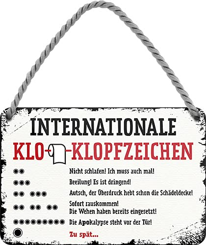 schilderkreis24 Lustiges Toilettenschild “Internationale Klo Klopfzeichen“ Deko Hängeschild WC Badezimmer Toilette Klo Bad Vintage Retro Geschenkidee Geschenk Geburtstag Weihnachten 18x12 cm