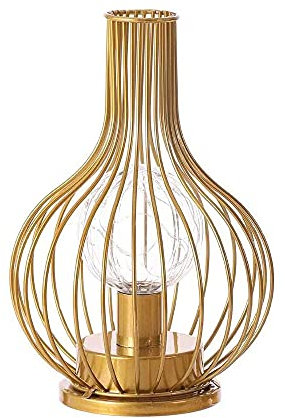 ARMINZANG Iron Table Lamp Battery Operated Night Light Wrought Iron Bedside Table Light Decorative Lighting for Hotel Bar Room Weddings Parties Patio Indoors Outdoors (Gold)