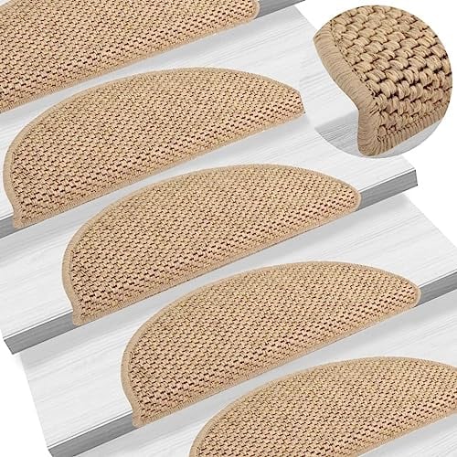 vidaXL Treppenmatten 15 STK., Stufenmatten Selbstklebend, Treppenteppich in Sisal-Optik, Treppenstufenmatte Treppenschutz, 56x17x3cm Sand