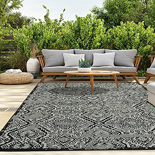 VIMODA Tappeto per interni ed esterni, per terrazze e balconi, cucina, design a rombi, nero e verde, dimensioni: 140 x 200 cm