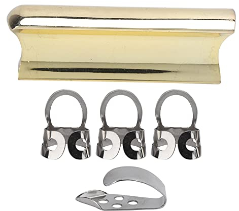 Gitarre Slide Bar Stick Picks Edelstahl Metall Rostfrei Solides Instrumentenzubehör mit 4 Plektren für Lap Steel Gitarre(Gold)