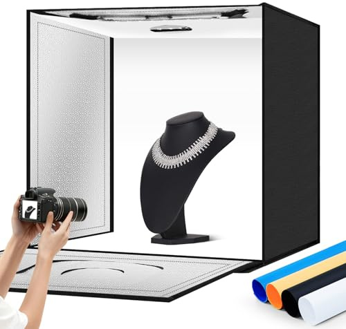 ZKEEZM Fotostudio-Lichtkasten, 60 x 60 cm, professionell, tragbar, faltbar, Tischfotografie, Lichtzelt mit einstellbarer Helligkeit, Fotoautomaten, mit 120 LED-Lichtern und 7 Farben Hintergründen