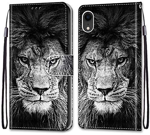 Mo-Somnus Kompatibel mit iPhone XR Hülle (6,1 Zoll), Leder Handyhülle mit Kartenfach PU Ledertasche TPU Bumper Wallet Flip Brieftasche Magnetische Schutzhülle Case Etui (Löwe)