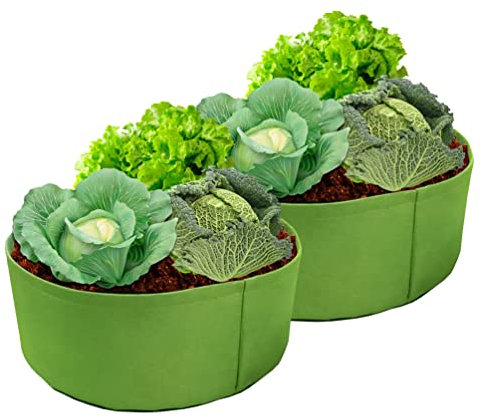 Stareal - Bolsa De Cultivo Grande De 50 Galones (2 Unidades), Tela Resistente, Macetas Redondas Elevadas para Cama De Jardín para Plantar Hierbas, Flores, Verduras 90 Cm (D) X 30 Cm (H), Verde