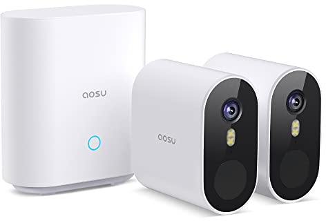 AOSU 5MP Überwachungskamera Aussen, Überwachungskamera Aussen Akku, 32G Lokale Speicher, Kein ABO, Kamera Überwachung Aussen 240 Tage Akku, Bewegungserkennung, 2-Wege-Audio,IP67,Funktioniert mit Alexa