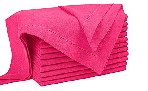 Palisa Stoffservietten mit Hohlsaum-Details und Gehrungsecken, Set von 12 Stück, 45.7x45.7 cm, Hot Pink – wiederverwendbare Servietten aus Baumwolle – perfekt für Hochzeiten und den täglichen Gebrauch