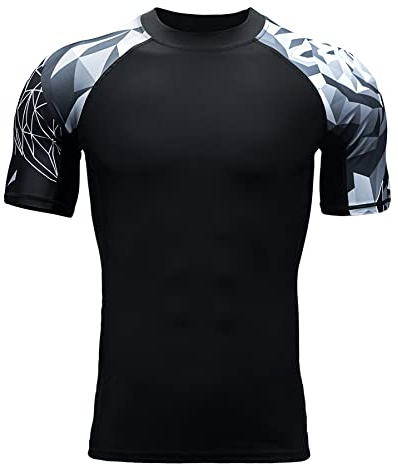 HUGE SPORTS Rashguard Homme Manches Courtes Sechage Rapide Maillot de Bain T-Shirt pour Surf Natation Ours XL