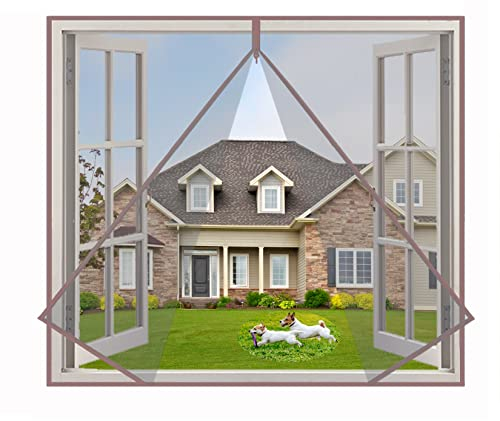 Eouyt Fliegengitter Fenster 170x210cm Fliegengitter Fenster Magnet DIY Fenstergitter Mit Stark Haftendem Klettband Jalousien, Braun