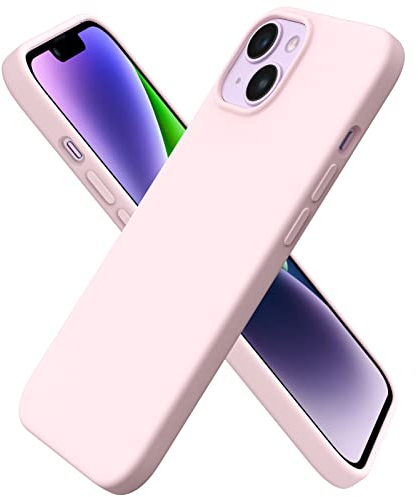 ORNARTO Compatible with iPhone 14 Case 6.1, Slim Liquid Silicone 3 Layers Full Covered Soft Gel Rubber Case Cover 6.1 inch-Chalk Pink