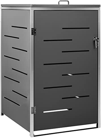 Hommdiy Mülltonnenbox für 1 Tonne 69x77,5x112,5 cm Rahmen aus Edelstahl Mülltonnenverkleidung Müllbox Mülltonne Müllcontainer Gartenbox Gerätebox Mülltonnenschrank Anthrazit