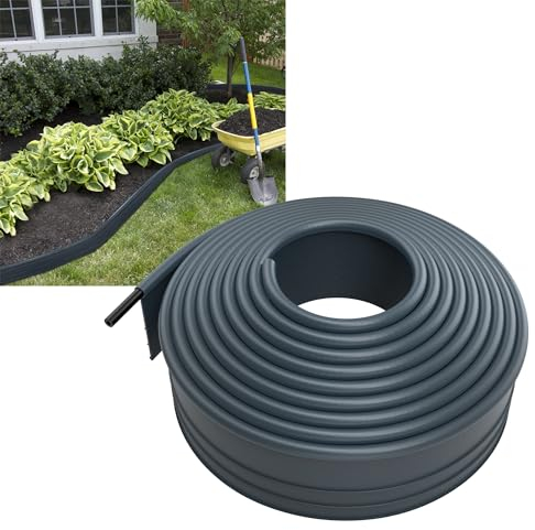 VA-Cerulean Rasenkante Kunststoff mit Runden Oberkante,12m Anthrazit,Flexible Beetumrandung für Gartenpflanzen und Gemüseanbau,Beeteinfassung Palisade,Gartenpalisade,Beetzaun,Randsteine