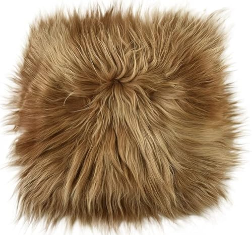 Kuhfelle Online & Nomad Lammfell Sitzauflage Stuhlkissen aus echtem langwolligen Island Lammfell Natur 37 x 37 cm Schaffell Auflage (Gold braun)