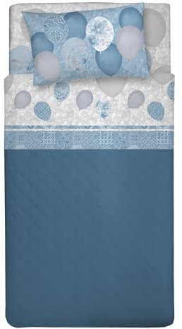 PENSIERI DELICATI Completo Letto Singolo 100% Cotone, Completo Lenzuola Singolo 90x200 Comprensivo di Lenzuolo sotto, Lenzuolo sopra e 1 Federa a Sacchetto, Made in Italy, Fantasia Palloncini Azzurro