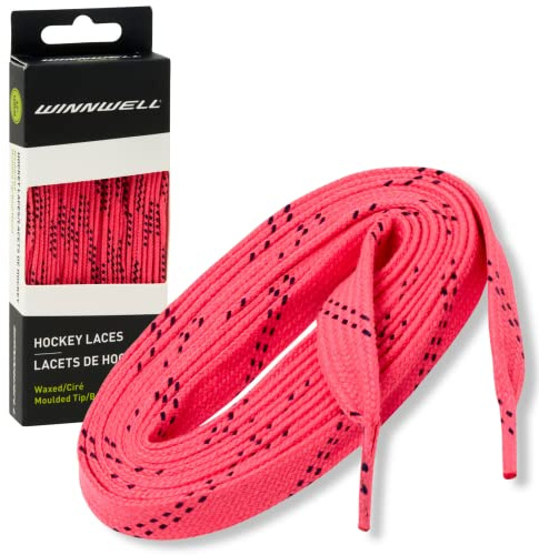 Winnwell Gewachste Schnürsenkel für Eishockey- und Rollschuh-Schlittschuhe, mehrere Schnürsenkel (Neon Pink/Marineblau, 304,8 cm)