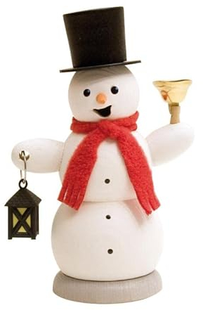 Kuhnert Drechslerei Rauchmann/Räucherfigur - Rauchfigur - Schneemann - Motiv: Schneeman mit Laterne und Glocke - Made in Germany