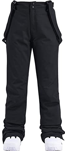 HOTIAN Damen Skihose Hosenträgerhose Snowboardhose Winter Wasserdicht Winddicht Warm Abnehmbare Hosenträger Skilanglaufhose Thermohose Wanderhose Ski Pant Black M