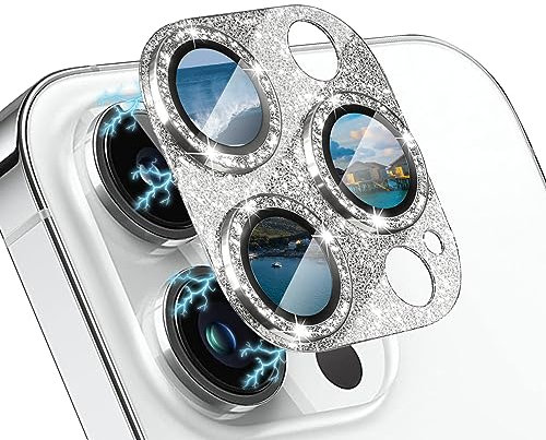 WoPail Glitzer Pellicola Protettiva Fotocamera per iPhone 15 Pro/15 Pro Max,Anello Bling 9H Protettore Vetro Temperato Fotocamera per iPhone 15 Pro/15 Pro Max Argento