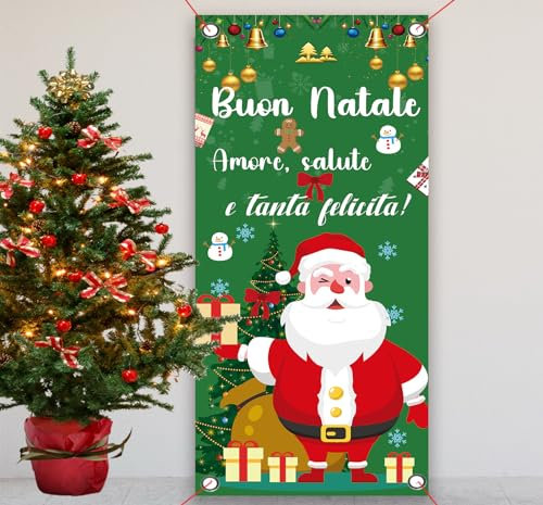 MKISHINE Decorazioni Porta Natale Italiano,Grande striscione di Natale Italiano Deco Natale Banderole per festa di Natale Ornamenti da appendere Natale