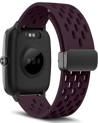 MaEiol 19mm Silikon Armband Kompatibel mit Veryfitpro ID205L ID205 ID205S ID205G, Weiches Sport Ersatzarmband Magnetverschluss Uhrenarmbänder, Atmungsaktive Armbänder für ID215G ID216 - Frucht lila