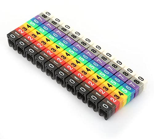 Digital Number Tube Wire Number Label ,Tube Cable Marker Colorful Clip on Wire Markers Electrical Wire Number Labels Cable Labels Tags for Marking The Color Coded (100PCS