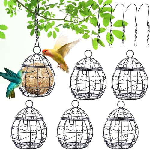 DYDHRER 6 Stück Meisenknödelhalter,Meisenknödel Halter mit Haken,Meisenknödel Halterung Metall,Wildvogel Vogelfutter Spender,Vogelfutterstation mit Klappdeckel,Maisenknödelhalterung für Garten,Schwarz