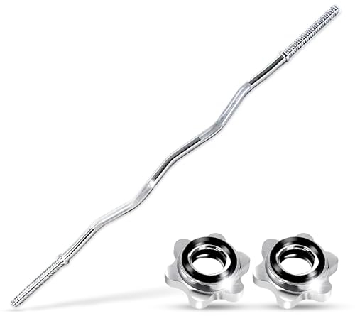 wuuhoo® Langhantelstange Henry - 180cm / 150 cm / 120 cm Hantelstange 25mm, Stahl verchromte Hantel mit Sternverschluss - 140 cm silber Curl Stange