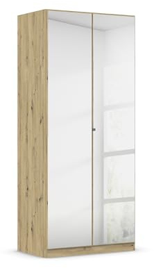 Rauch Möbel Reflect, Kleiderschrank, Farbe Eiche Artisan, Breite 91 cm | Schrank, 2-türig, mit Spiegel, Zubehör Premium, für Schlafzimmer, Kinderzimmer, Studentenwohnung, Garderobe, Flur