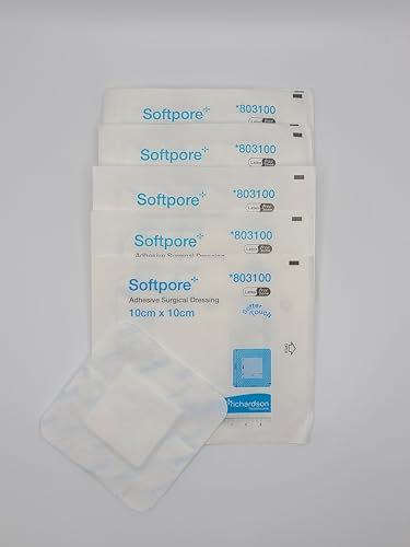 Softpore Adhesive Surgical Dressing 10cm x 10cm - Pack of 10, Breathable Soft Non-Woven Tape, Sterile Pads for Wounds, Cuts, and Minor Burns
