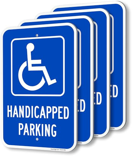 SmartSign Lot de 4 panneaux en métal « Handicapped Parking » de 45,7 x 30,5 cm, composite d'aluminium de 120 mm (ACM), matériau réfléchissant de qualité ingénieur, blanc et bleu