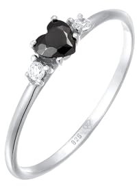 Elli Ring Damen Verlobungsring Herz mit Zirkonia Schwarz in 925 Sterling Silber