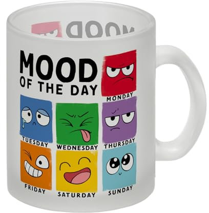 Emotionen Glas Tasse mit Spruch Mood of the Day Stimulation für den Kopf Freude Kummer Wut Ekel - kawaii Tasse für jede Stimmung