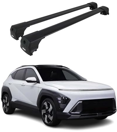 OMAC Dachträger Grundtäger kompatibel mit Hyundai Kona 2 2023-2025 Aluminium 75kg Schwarz 2tlg Geschlossene Reling für Fahrradträger, Dachboxen, Skiträger Abschließbar