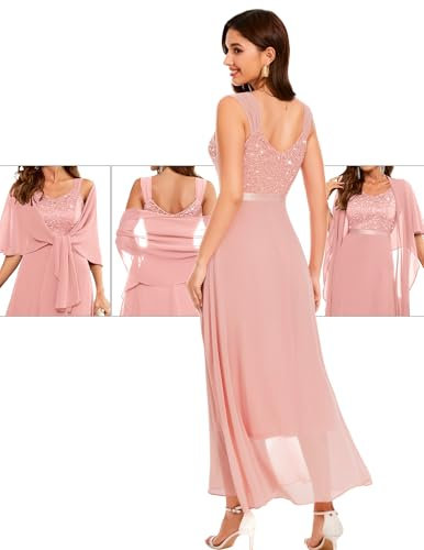 Berylove Damenkleider Elegant Cocktailkleid Kleid Pailletten Damen Kleid Geburtstag Damen Kleid A Linie Sommer Glitzer Kleider BLP7079 Blush L
