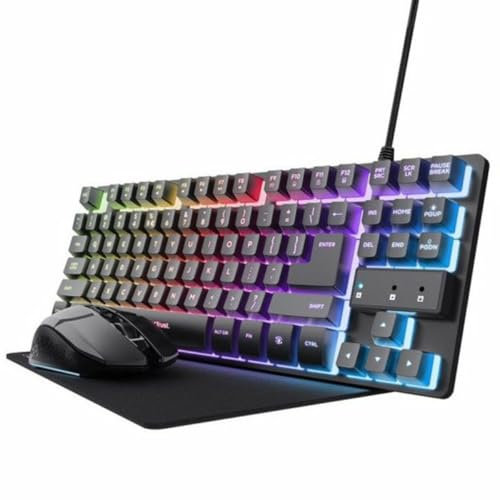 Trust Gaming Tastiera TKL GXT 794: pacchetto 3 in 1 con mouse wireless RGB e tappetino - nero US