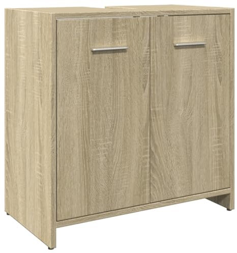 vidaXL Armario para lavabo de baño, roble Sonoma, mueble de madera de ingeniería, 60 x 33 x 60 cm, amplio almacenamiento debajo del fregadero