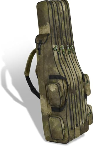 Wasserabweisende Angeltasche Rutentasche Angelrucksack Rod Case Fishing Bag Angelrutentasche -wählbar 3 oder 4 Rutenfächern - 125 cm bis 190 cm Farbe TAC 4 Innenfächer Größe 190 cm