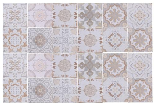 CAPASTEC 24 Stück Fliesenaufkleber, PVC-Wandfliesenaufkleber, 10x10cm, Grau Braun