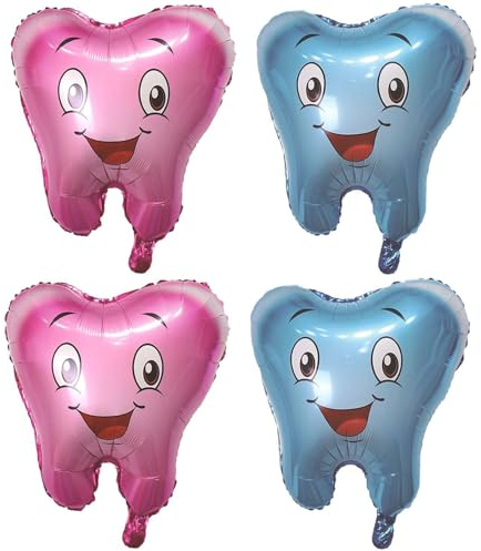 4 Stück Zahnballons, Lächeln-Zähne-Formballons, Zahnschutz-Themenballons, Babyparty-Dekorationen, Kindergeburtstagsparty-Dekorationen