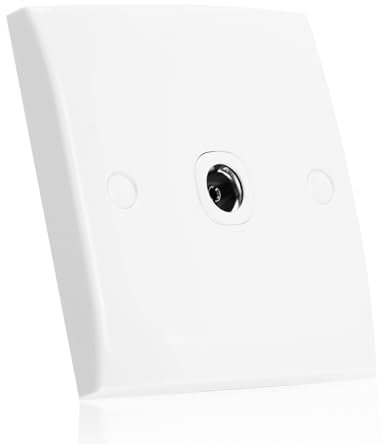 White TV Aerial Socket Coax Wall Faceplate, Coax TV/FM Aerial Wall Socket for Strong Signal Reception, Flame Retardant, Durable & Easy Install, Coaxial Wall Plate for Home & Office(Single Socket)