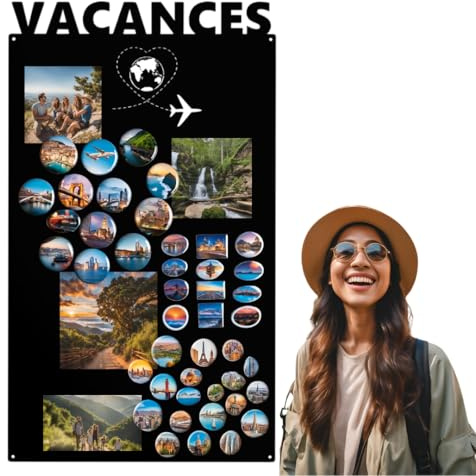 Tableau magnétique 86x50cm Anwicar Vacances, en métal, tableau d'affichage, tableau magnétique, minimaliste, noir